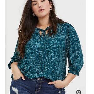Torrid teal dot georgette pussycat bow blouse